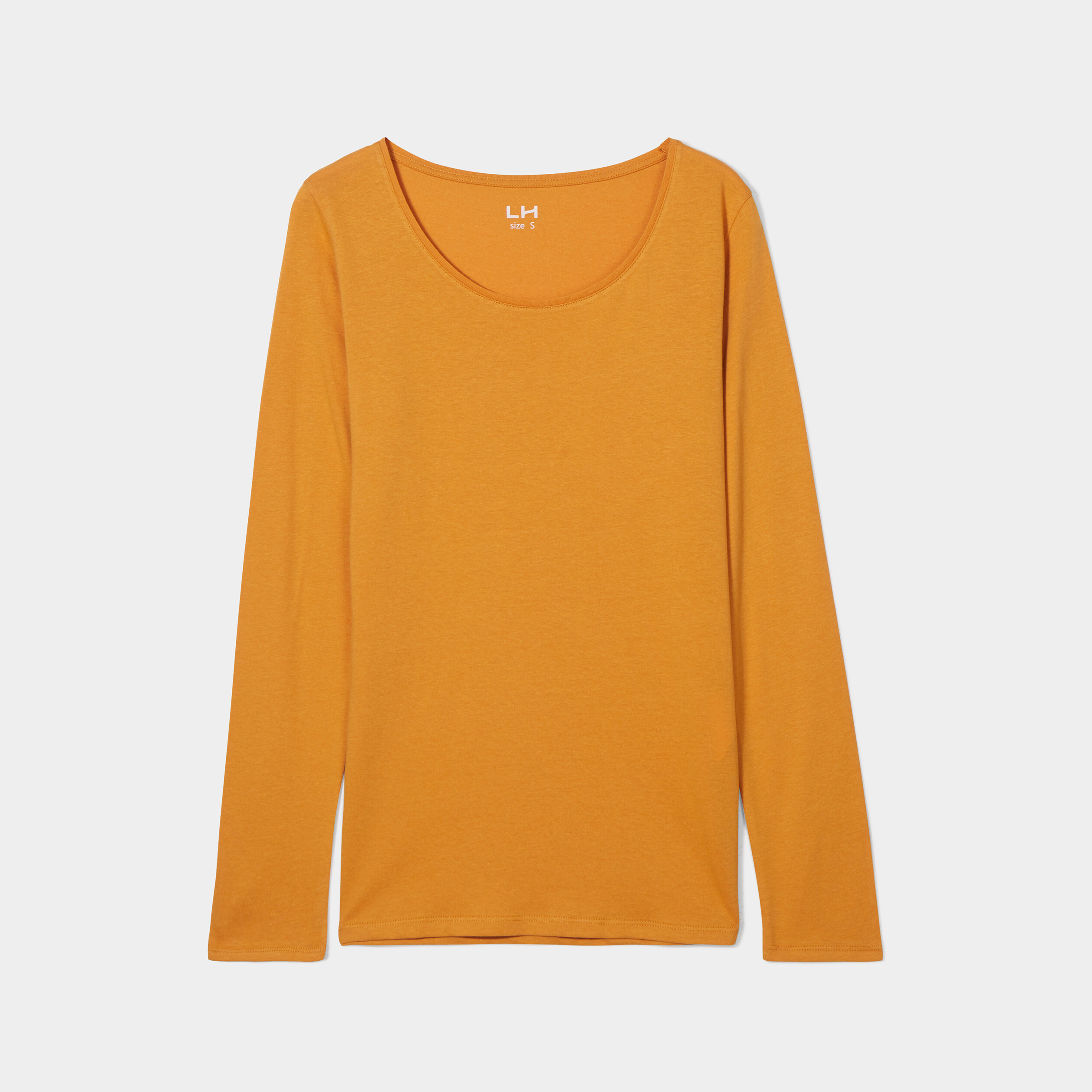 T-shirt coton manches longues jaune moutarde femme | La Halle