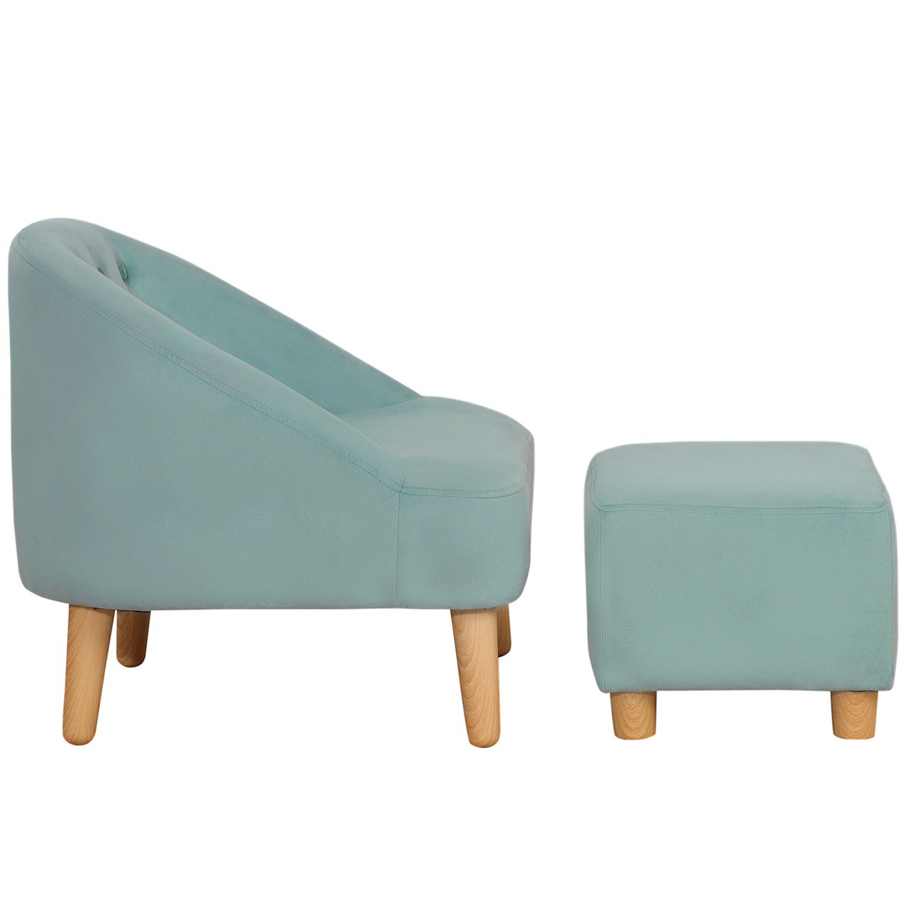 HOMCOM Kindersessel Kindersofa mit Fußhocker Kindercouch ab 3 Jahren Kindermöbel Kinderzimmer Samtoptik Eukalyptusholz Grün 51 x 51 x 50 cm