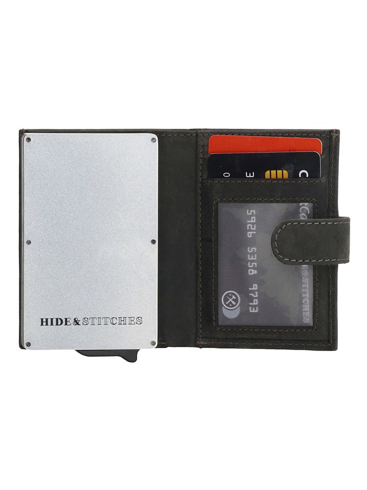HIDE & STITCHES Leder-Geldbörse in Schwarz - (B)8 x (H)10 x (T)2 cm günstig kaufen onesize