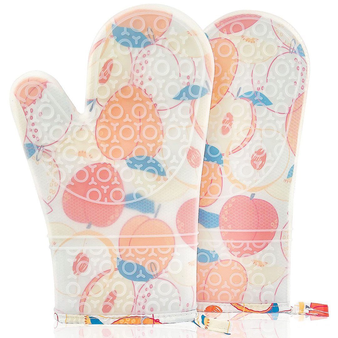 FIDDY Topfhandschuhe Silikon Ofenhandschuhe, hitzebeständige wasserdichte Handschuhe, (anti-Verbrühungs-Koch- und Backtopflappen), flexible Ofenhandschuhe mit gestepptem Futter, 1 Paar (Pfirsich).