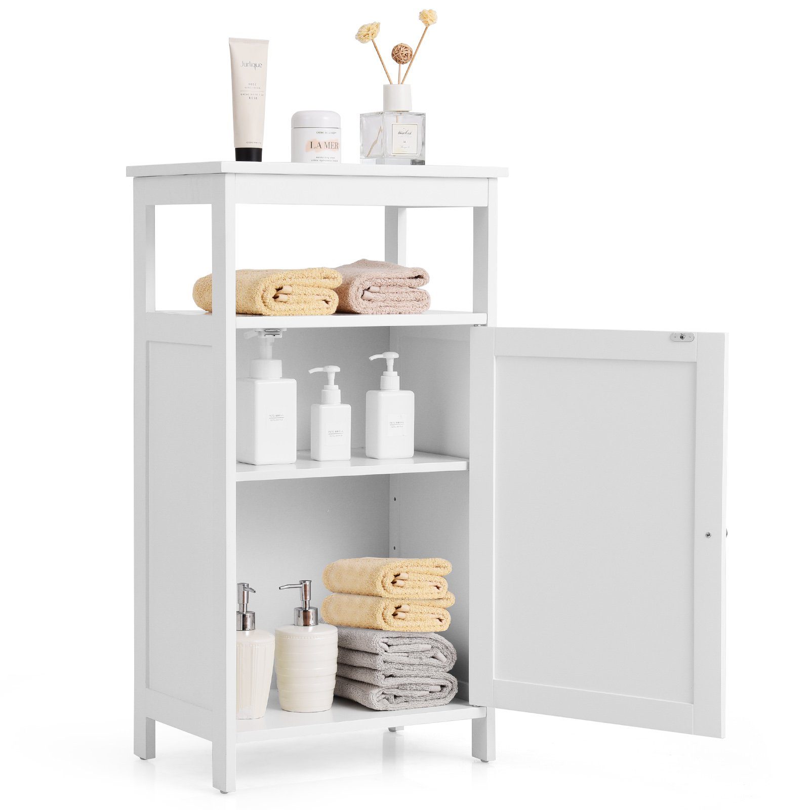 COSTWAY Badkommode, mit Einzeltür, verstellbarem Ablage, 45x30x84cm