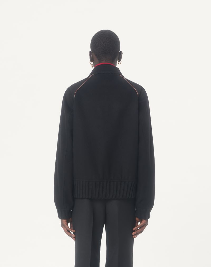 Valentino bomberjakke i uld og kashmir med drapering og indlagt V-hals med jacquardmotiv Toute La V