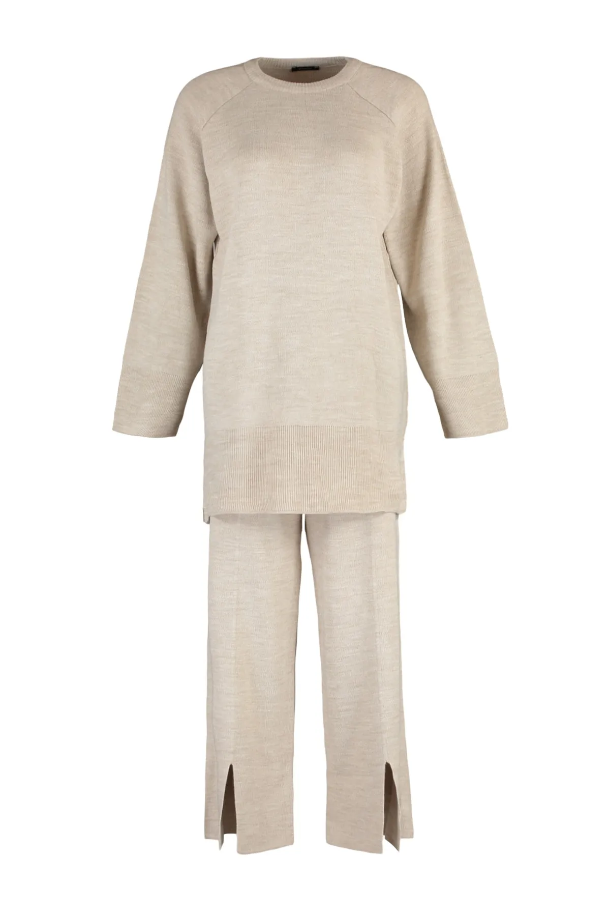 Trendyol Modest  Strickset aus Pullover und Hose mit Schlitzdetail in Stein TCTAW23US00030