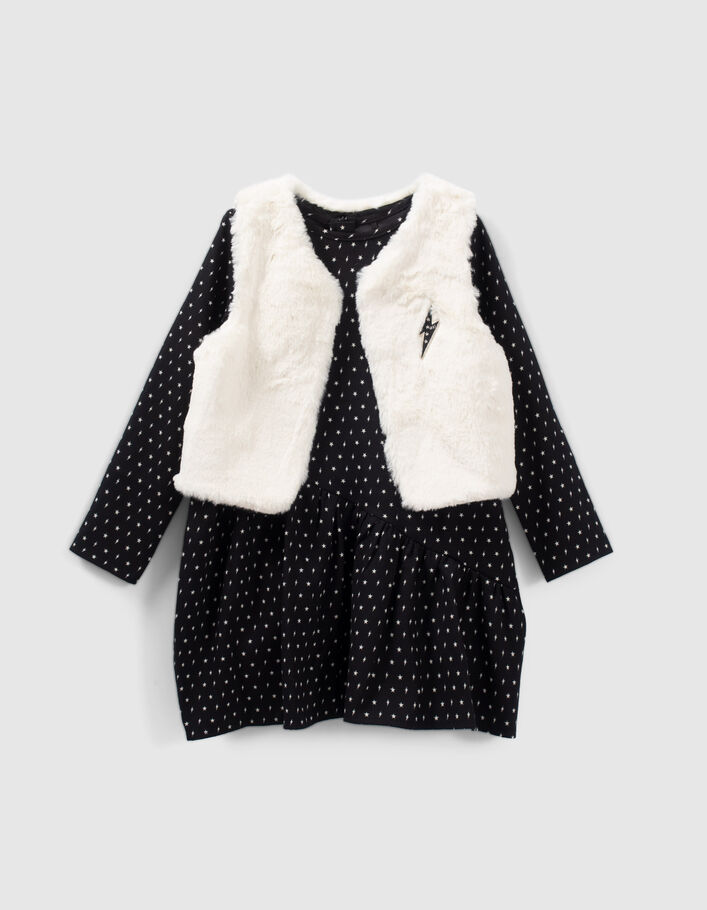 Robe 2-en-1 imprimé minimaliste avec gilet fille
