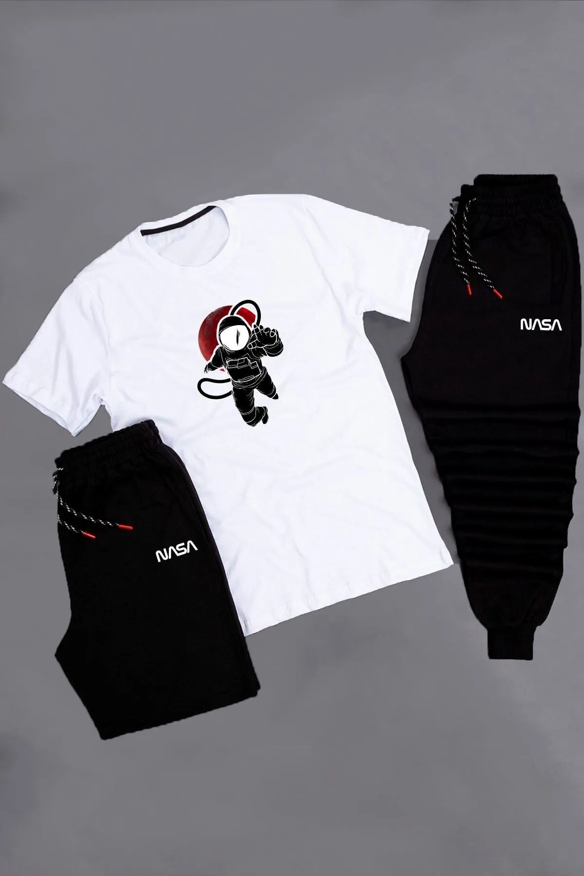 trendypassion  3-teilige Unisex-Trainingsanzug-Set-Kombination mit Astronauten-Aufdruck