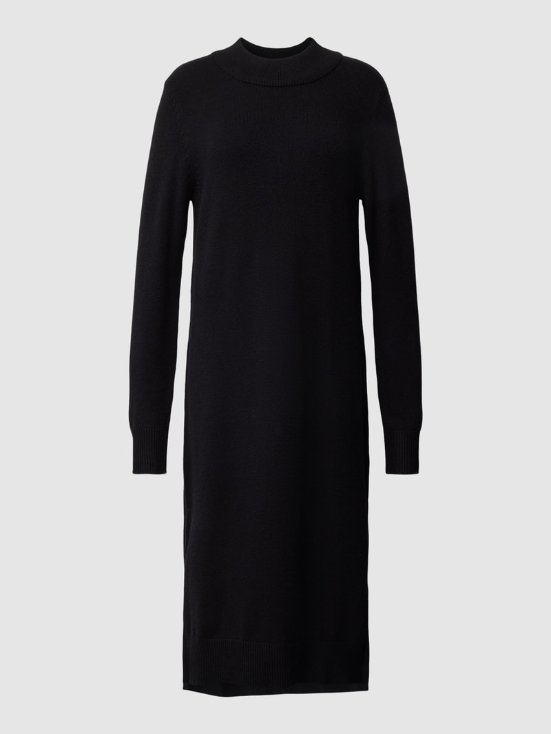 Knielanges Strickkleid mit Seitenschlitzen Modell 'Viril' in schwarz