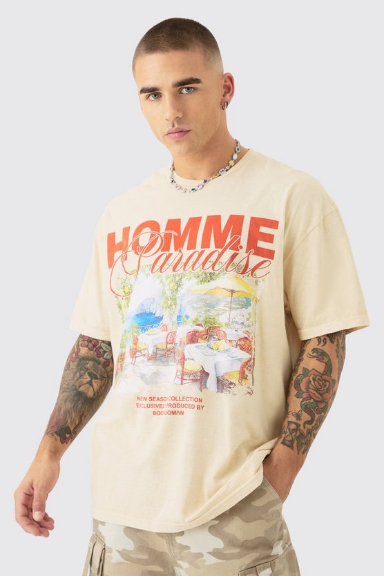 Oversize T-Shirt mit Homme Paradise Print