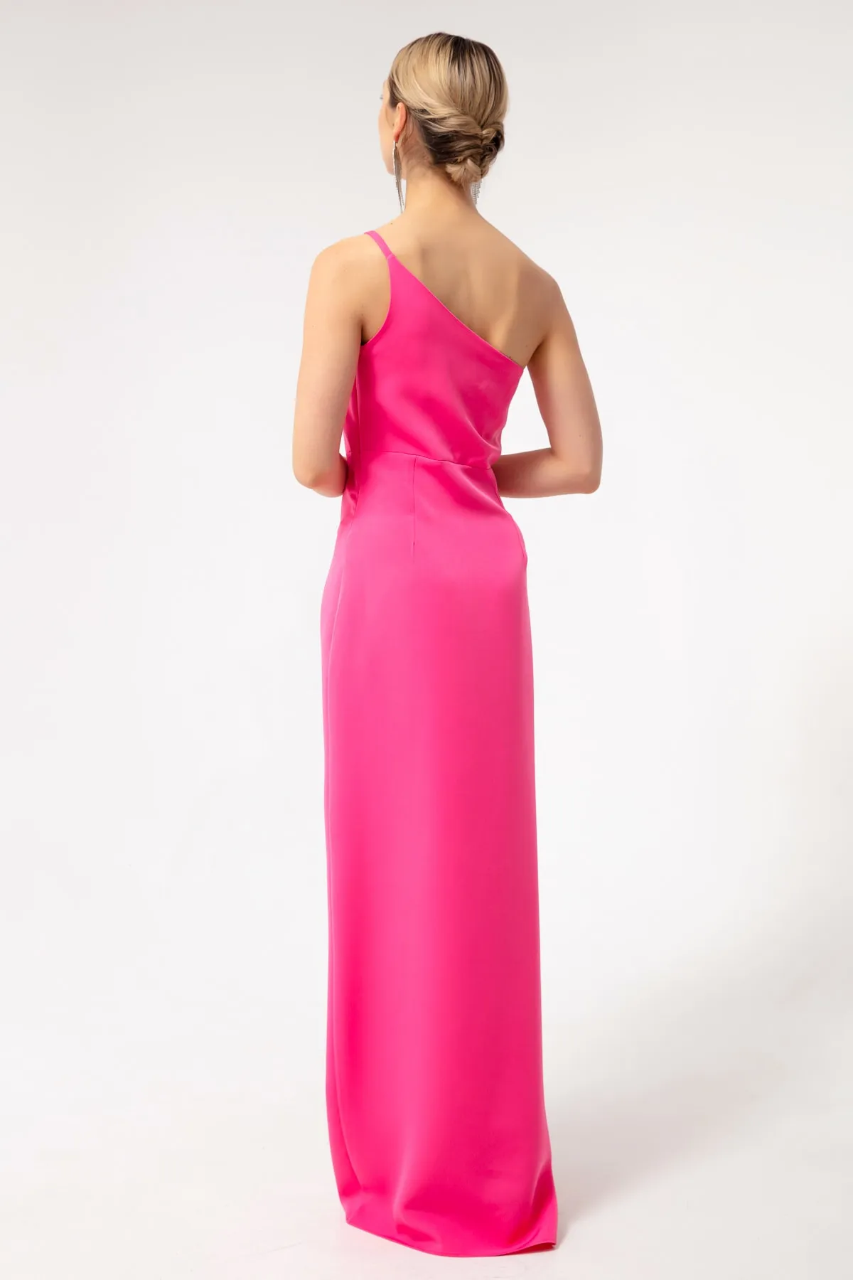 Lafaba  Fuchsiafarbenes One-Shoulder-Midikleid mit Schlitz für Damen