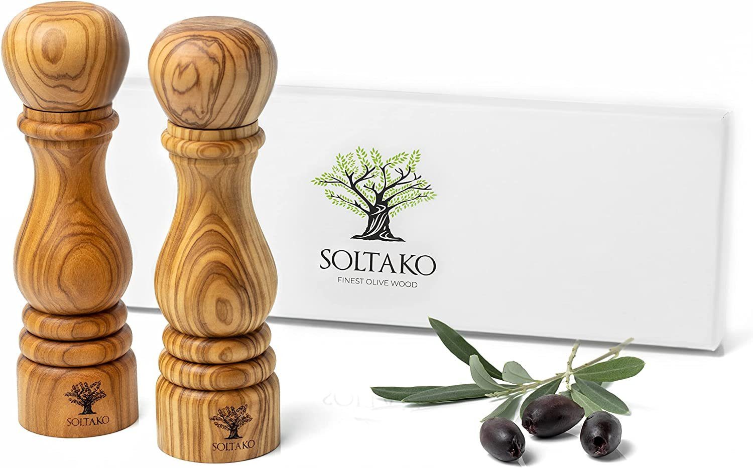 SOLTAKO Salz-/Pfeffermühle Olivenholz Salz und Pfeffermühlen Set 