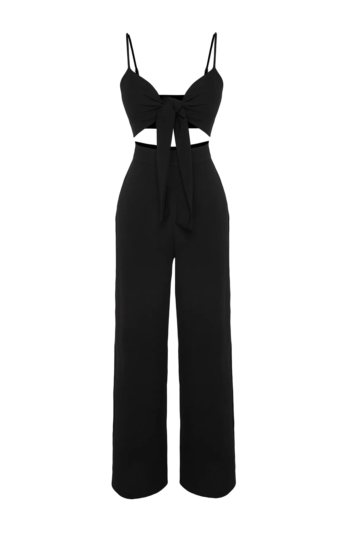 Trendyol Collection  Schwarzes Set aus gewebter Bluse und Hose zum Binden TBESS22AU0108
