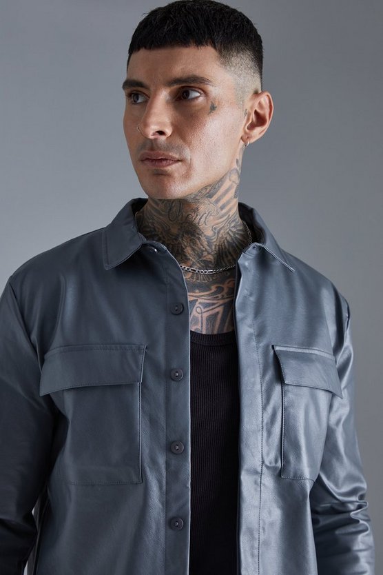 Langärmliges PU-Overshirt
