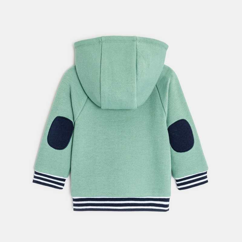 Gilet molleton nid d'abeille capuche amovible vert bébé garçon
