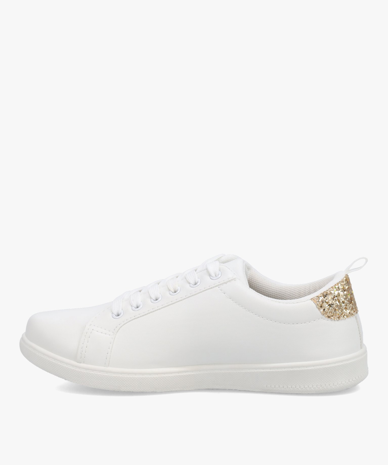 Tennis femme à lacets unies avec contrefort pailleté blanc | GEMO