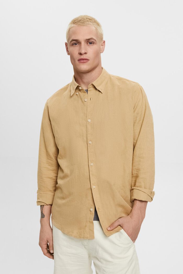 Button-Down-Hemd aus Baumwolle und Leinen