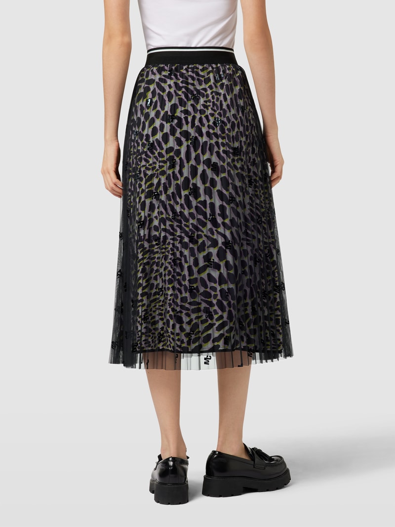 Midirock mit Label- und Animal-Print in black