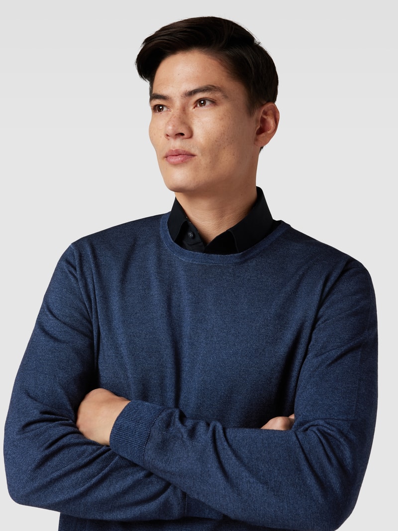 Strickpullover aus Wolle mit Rundhalsausschnitt in blau
