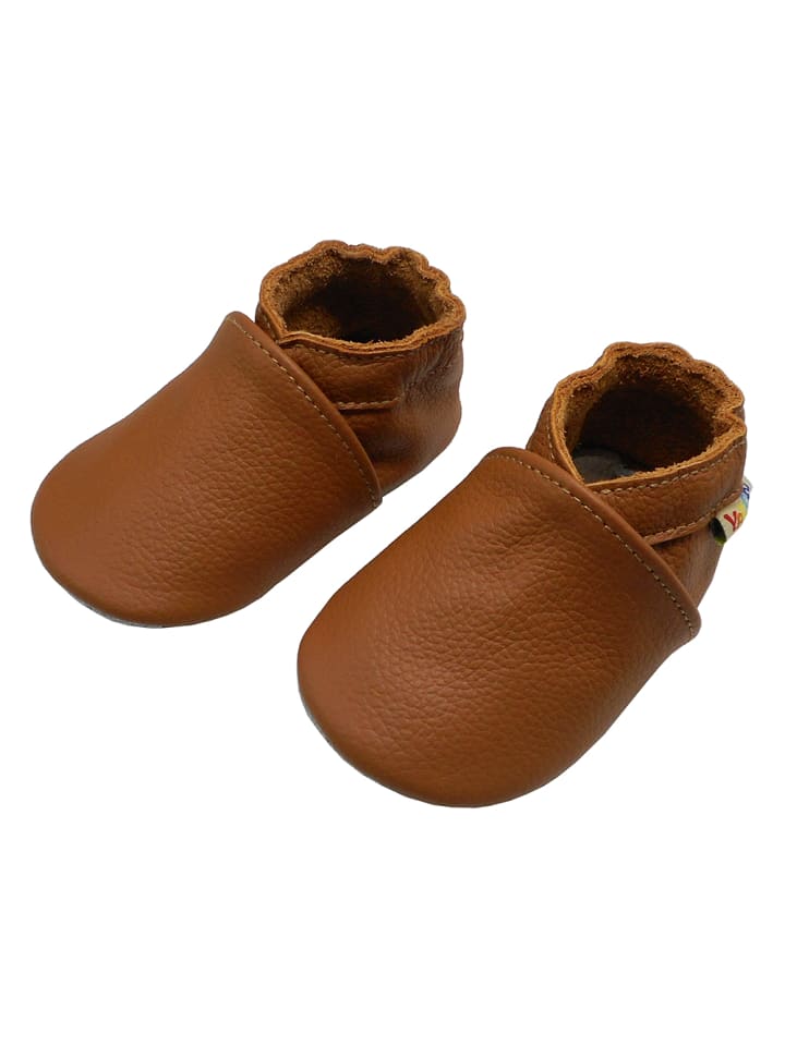 Yalion Leder-Krabbelschuhe in Cognac günstig kaufen