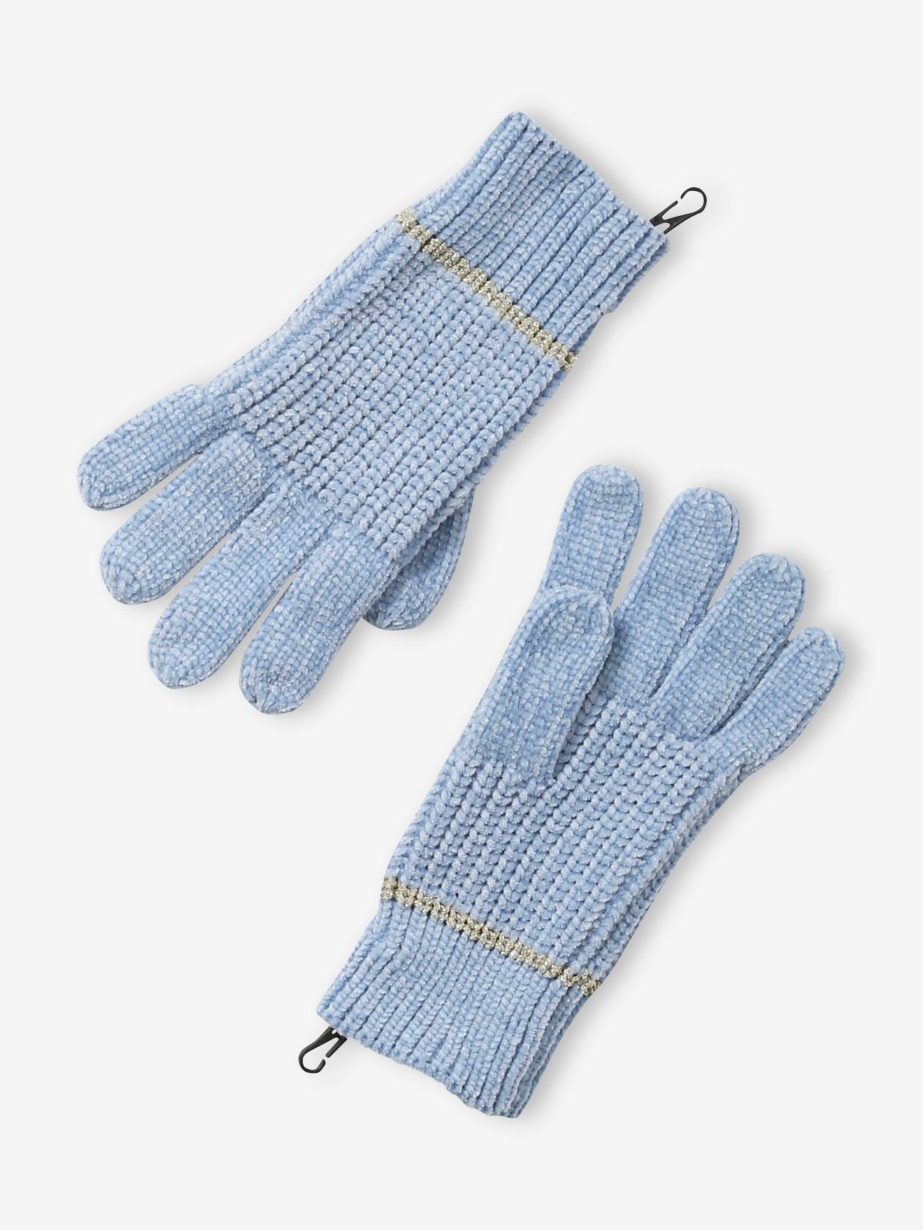 Vertbaudet Mädchen Strick-Set: Mütze, Rundschal & Handschuhe, Chenille - hellblau