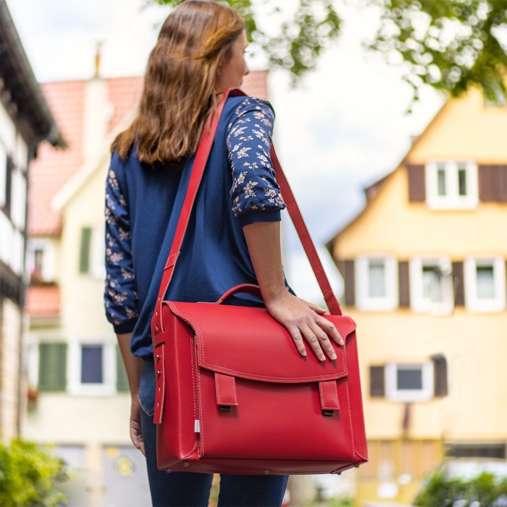 Jahn-Tasche Aktentasche Damen-Aktentasche, Leder Kirsch-Rot, Futter Grau, Jahn-Tasche 609