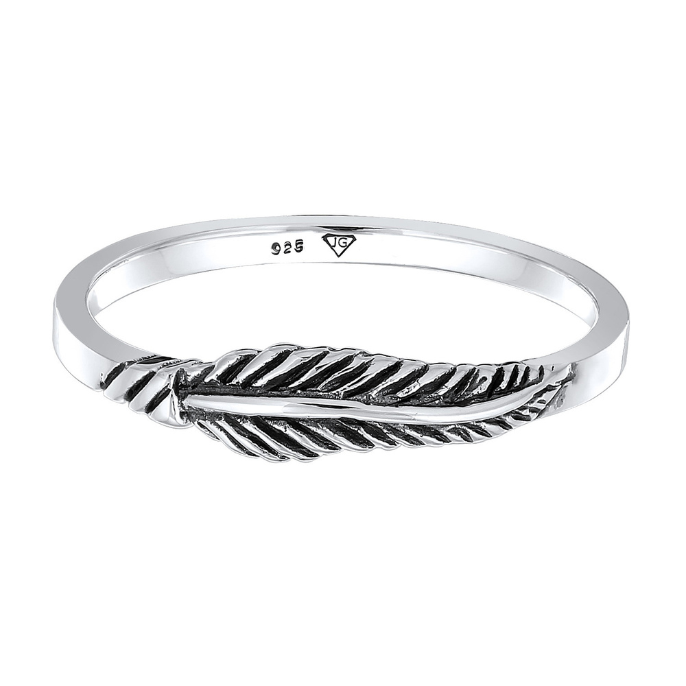 Elli Elli Bague Femmes Plumes Tendance Boho Festival en Argent Sterling 925 plaqué Or Bague