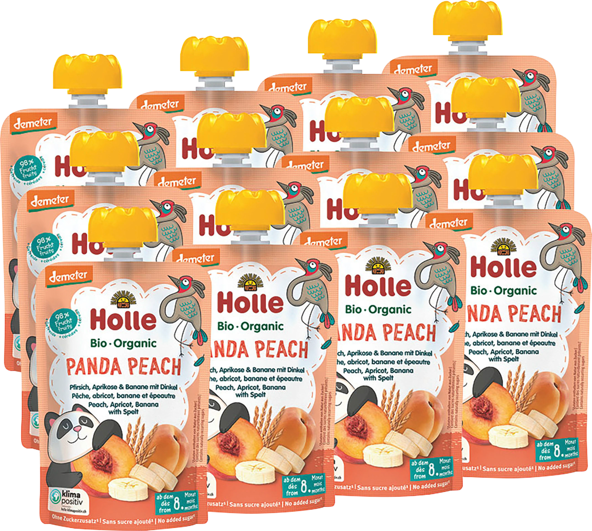 Quetschie Panda Peach, Pfirsich, Aprikose, Banane mit Dinkel ab 8 Monaten, 100 g