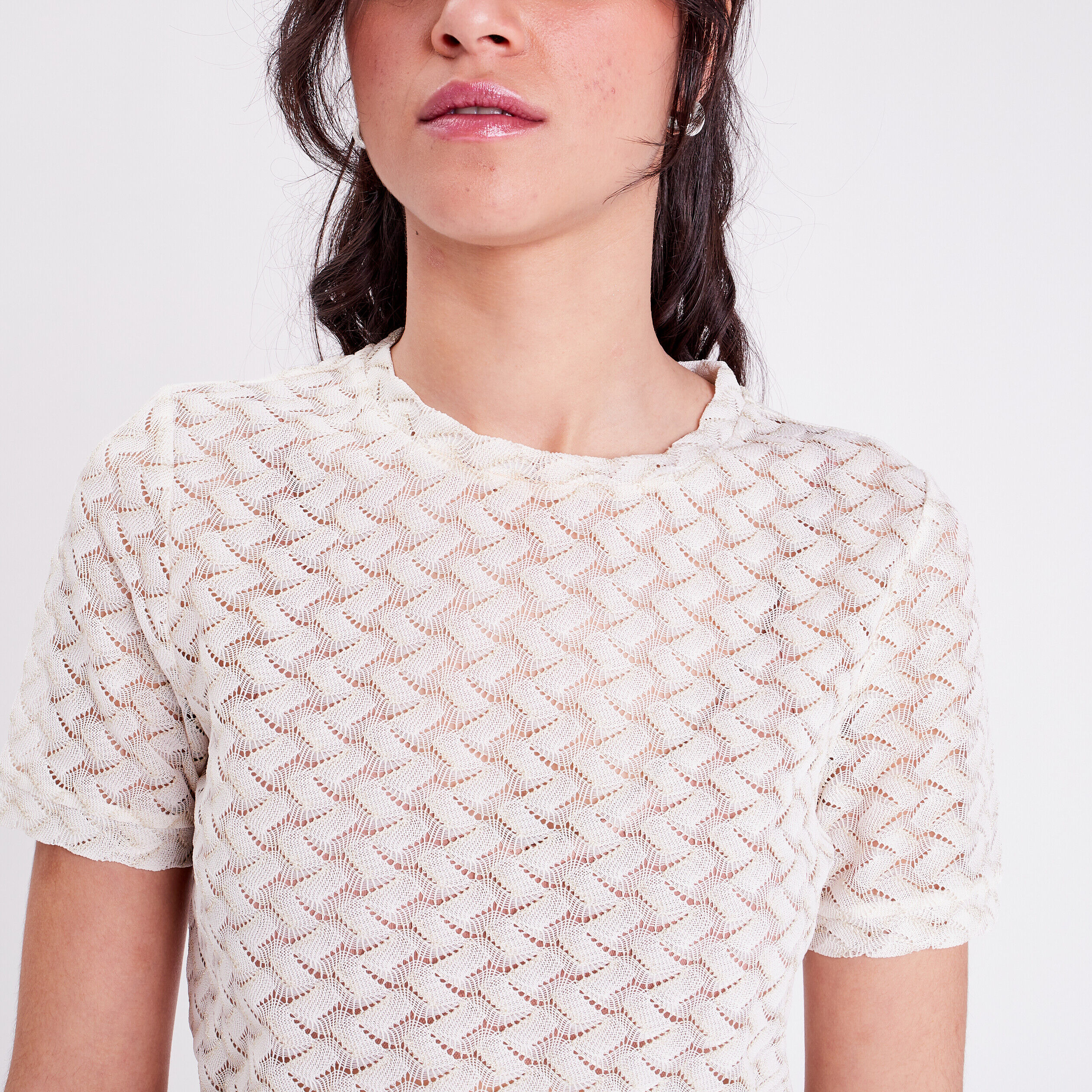T-shirt avec manches courtes ecru femme | Cache Cache