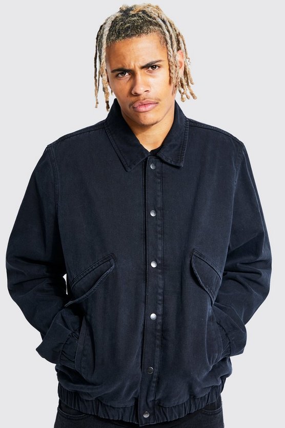 Tall kastige Denim-Bomberjacke mit Borg-Futter