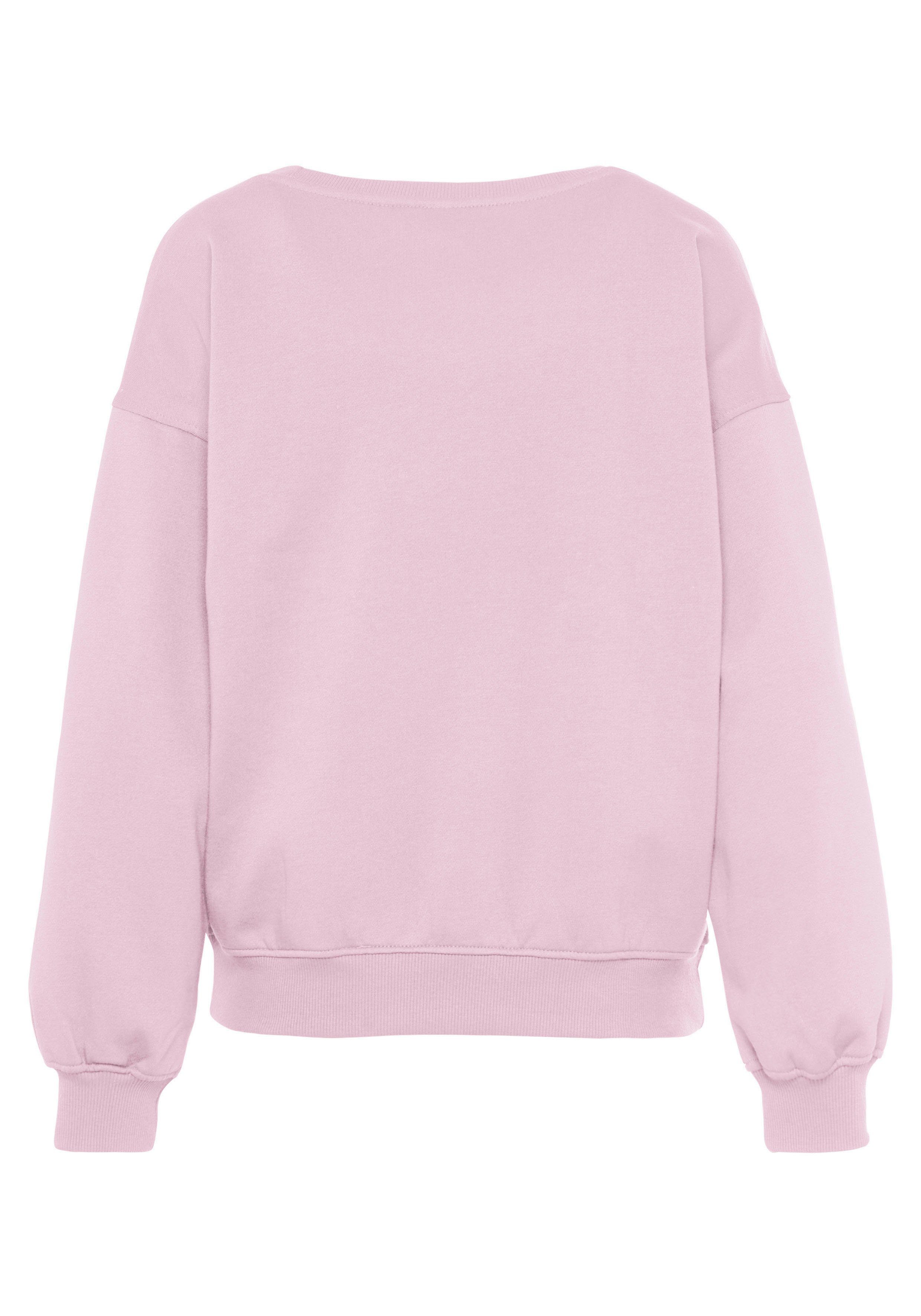 Buffalo Sweatshirt mit Rippbündchen und Sunshine Druck, Loungeanzug