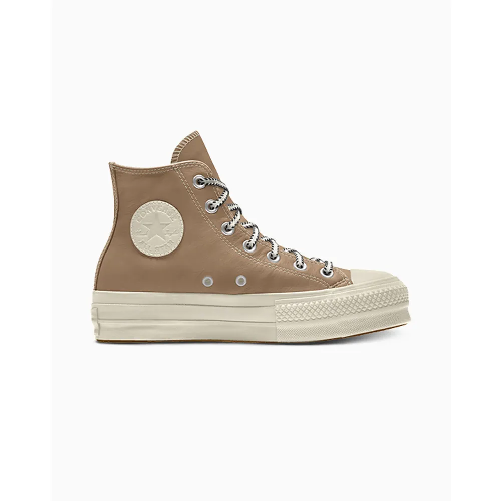 Converse Custom Chuck Taylor All Star Lift Platform Leather By You 173157CSP24_CHAMPAGNETAN_SC / braun