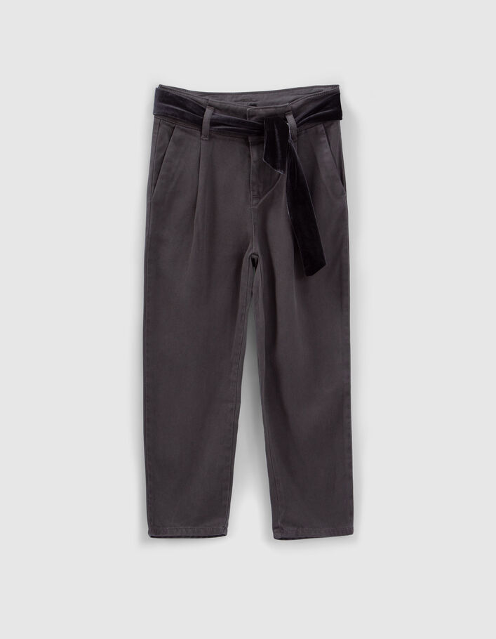 Pantalon gris fluide LYOCELL® ceinture velours fille