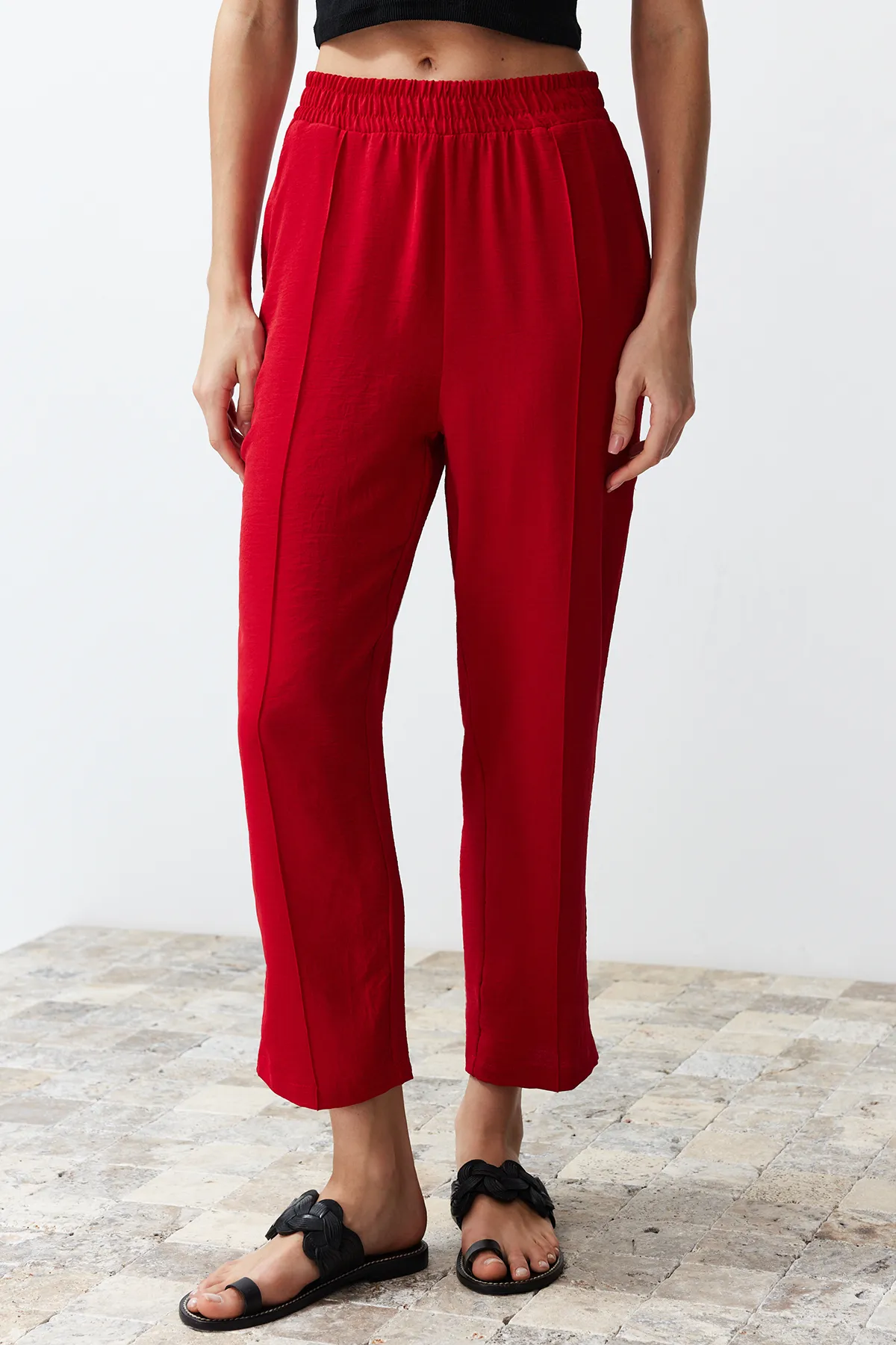 Trendyol Collection  Rotes gewebtes Kimono-Hosen-Bottom-Top-Set TWOSS24AU00037