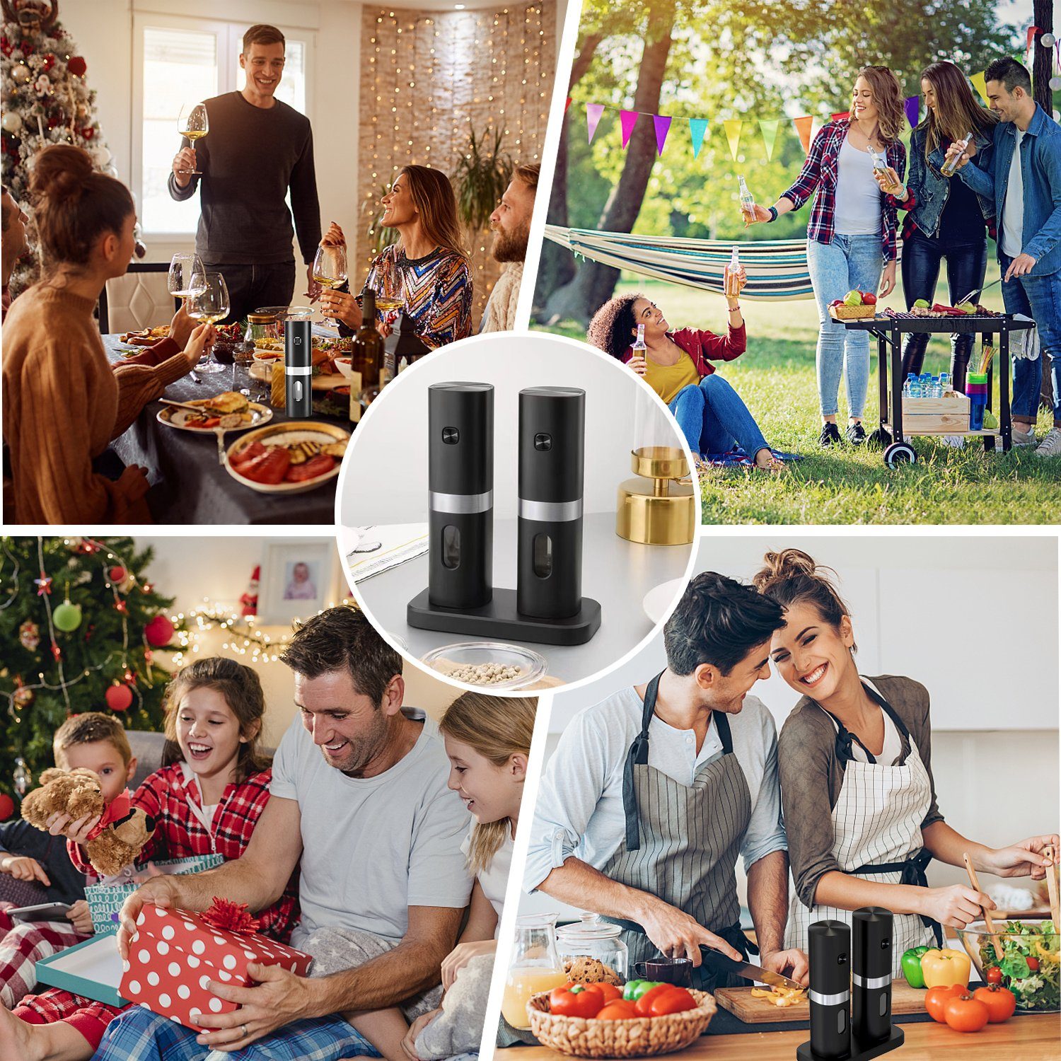 Tisoutec Salz-/Pfeffermühle Salz und Pfeffermühle Salzmühle 2er Set Elektrisch USB Aufladbar Gewürzmühle mit Keramikmahlwerk,Adjustable Gewürzmühle mit Wiederaufladbare Batterie und LED Indikator,Chilimühle Grinder
