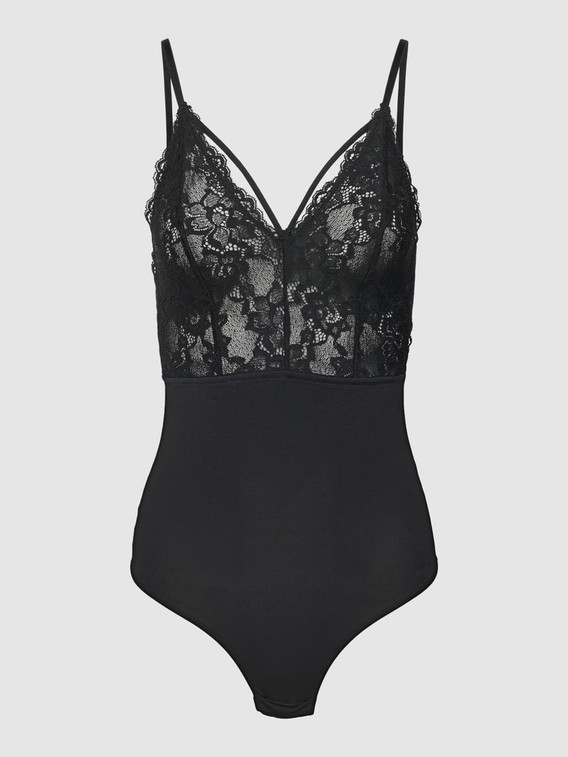 Body mit Spitzenbesatz Modell 'NICHELLE' in schwarz