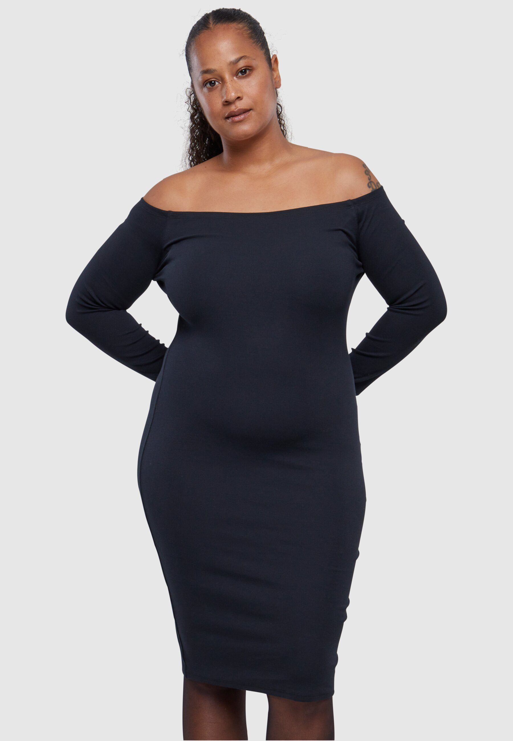 URBAN CLASSICS Stillkleid Damen Ladies Off Shoulder Longsleeve Rib Dress (1-tlg)