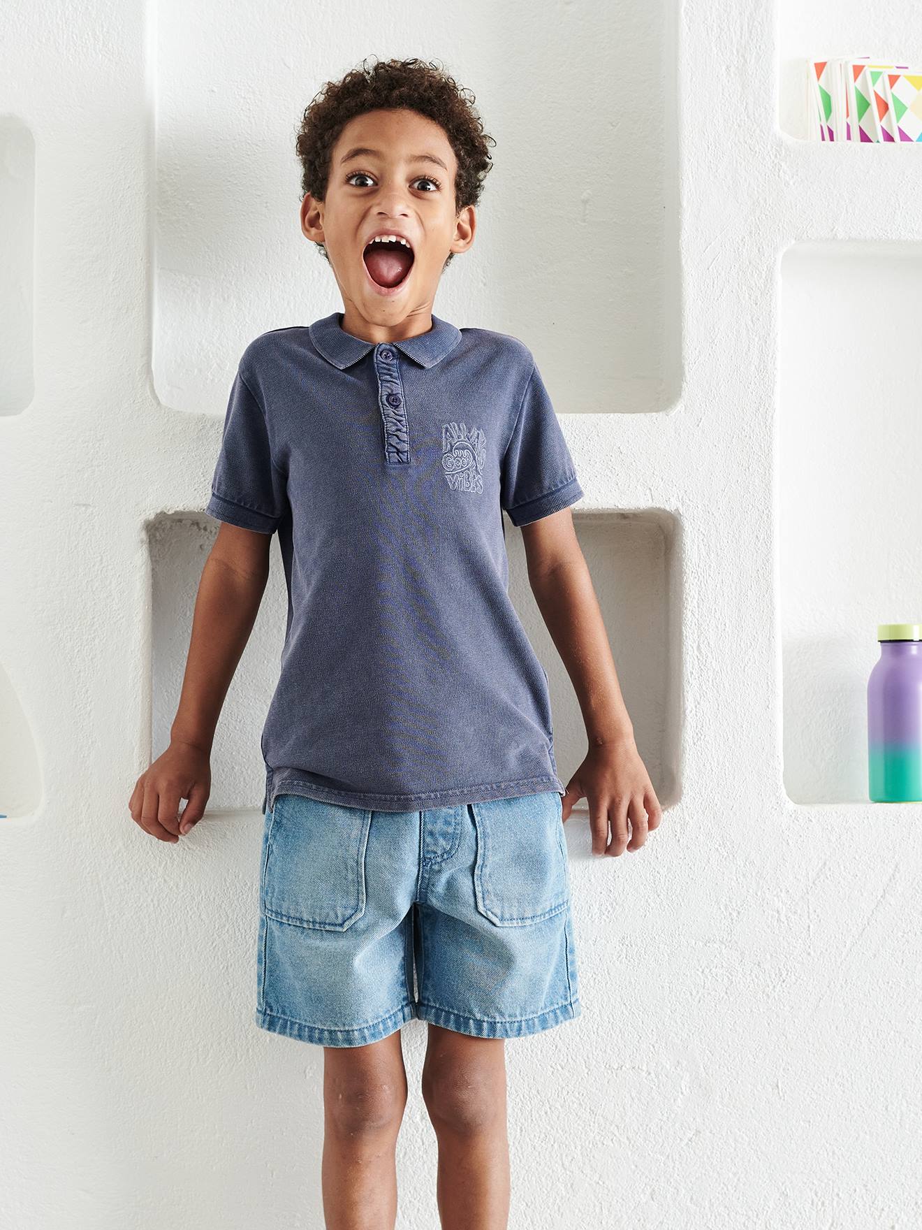 Vertbaudet Jungen Poloshirt mit Stickerei - dunkelblau