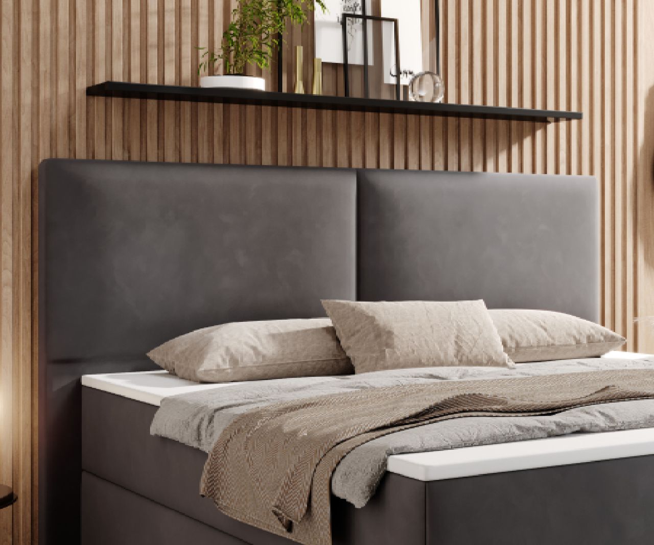 IHG Boxspringbett Paris 180x200 cm Samt Anthrazit