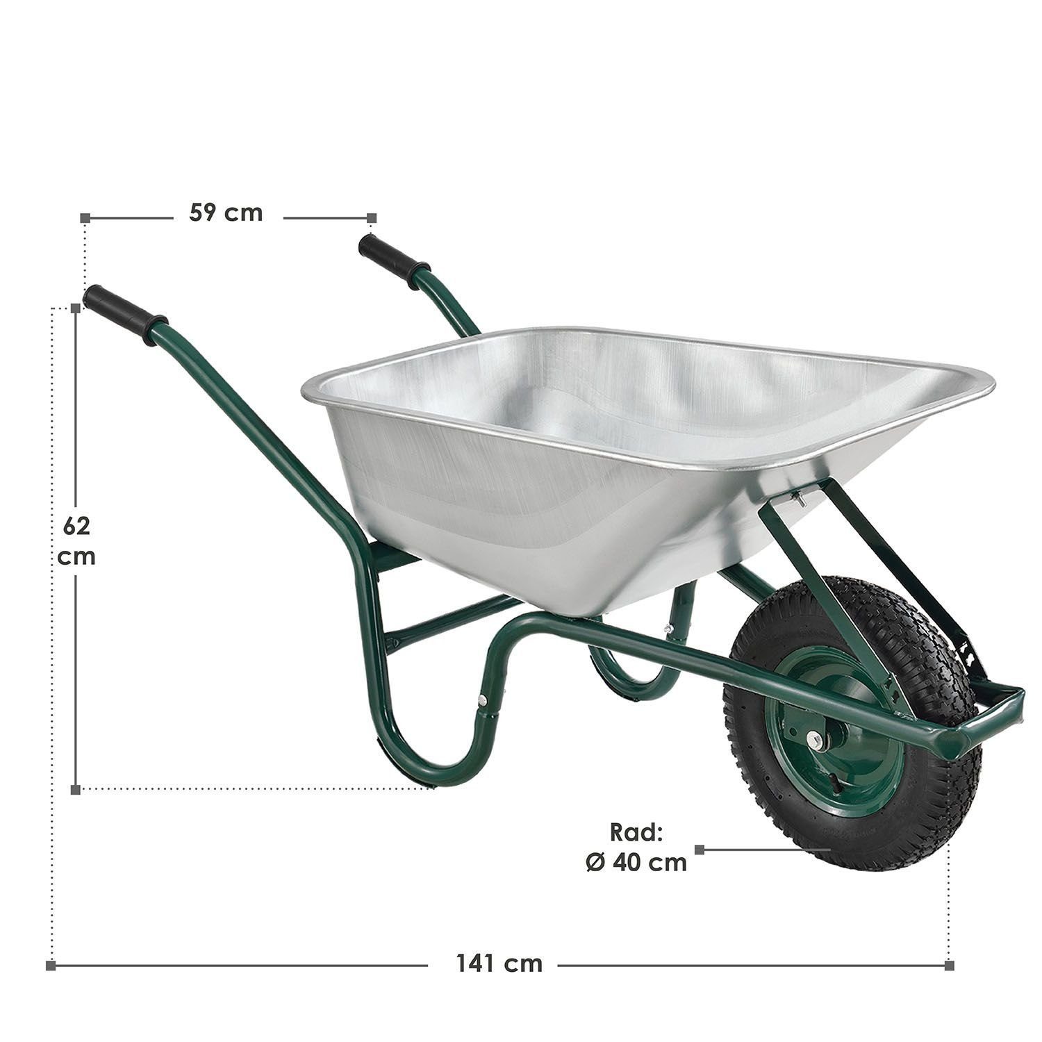 Juskys Schubkarre Garden, 100L, bis 210 kg, Luftreifen, verzinkte Wanne, inkl. Handschuhe