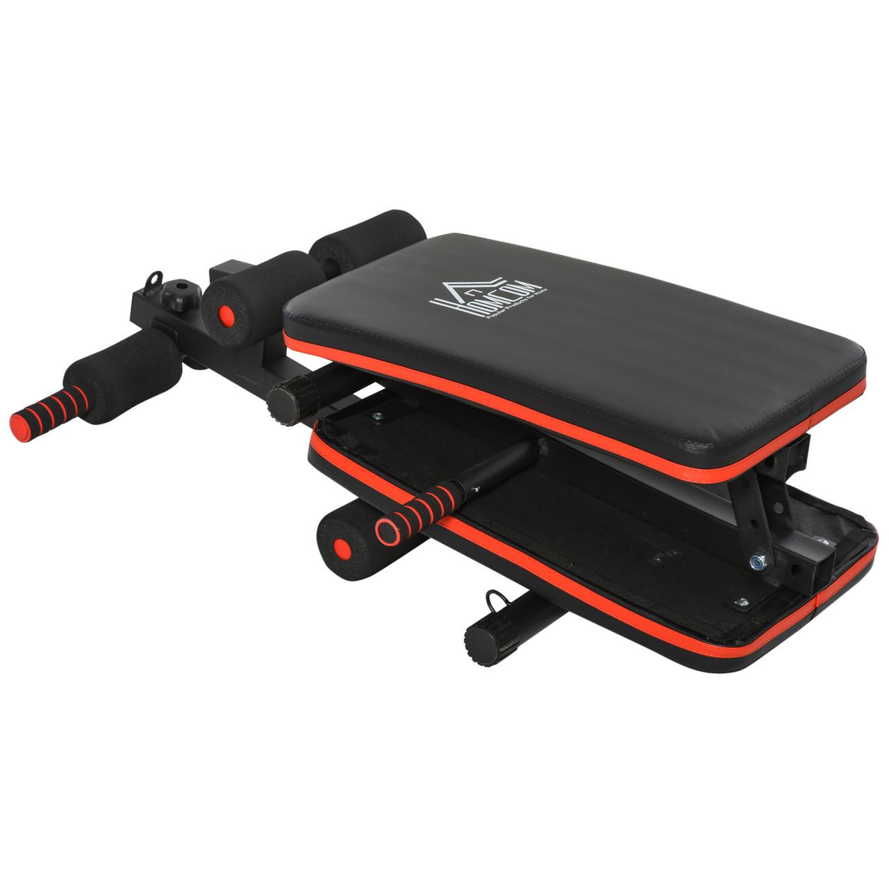 HOMCOM Sit Up Bank Bauchtrainer mit Trainingsseile Trainingsbank Multifunktion Schwarz Rot 51x137x50-66 cm