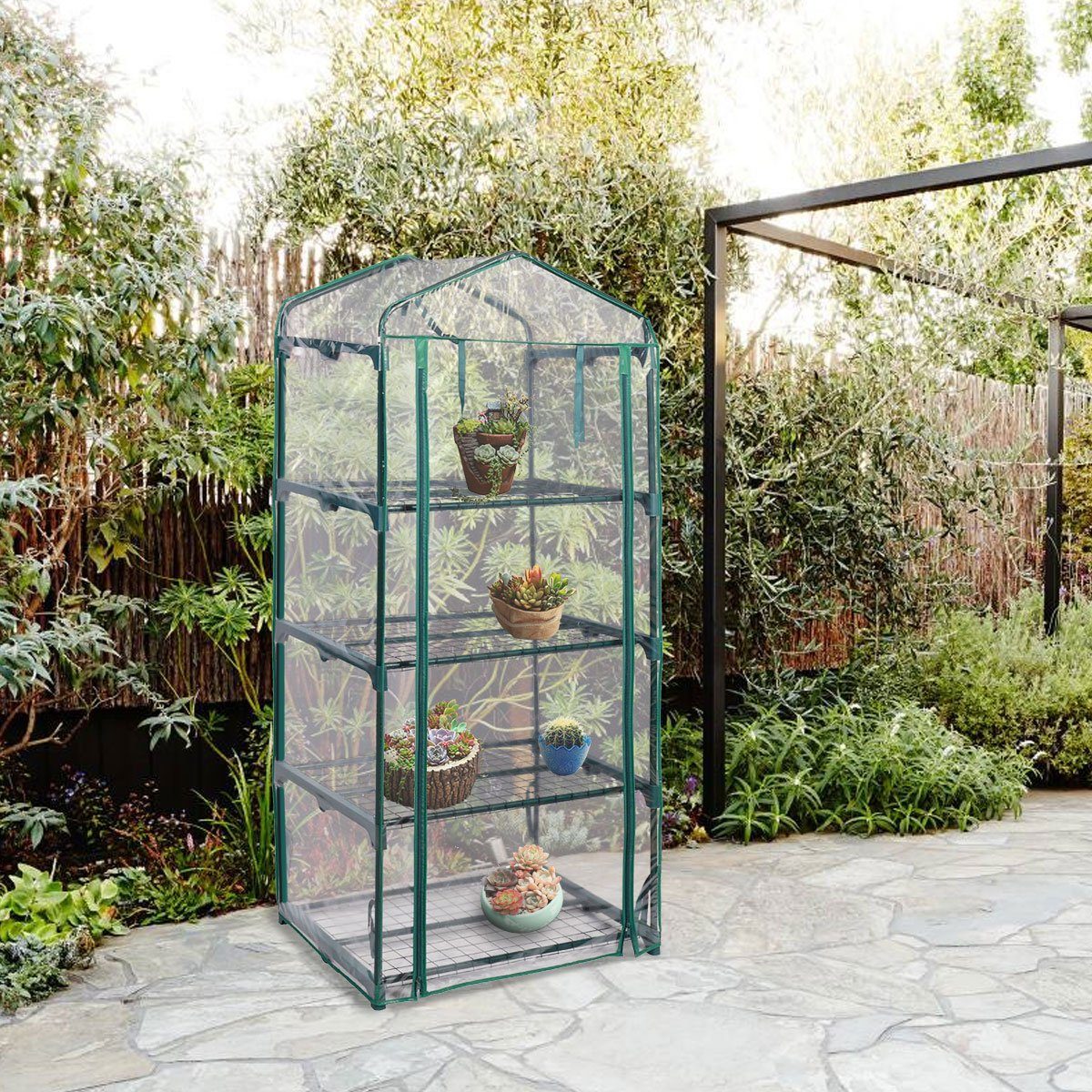 COSTWAY Gewächshaus, Mini Gartenhaus mit Reißverschluss, 69x49x160cm