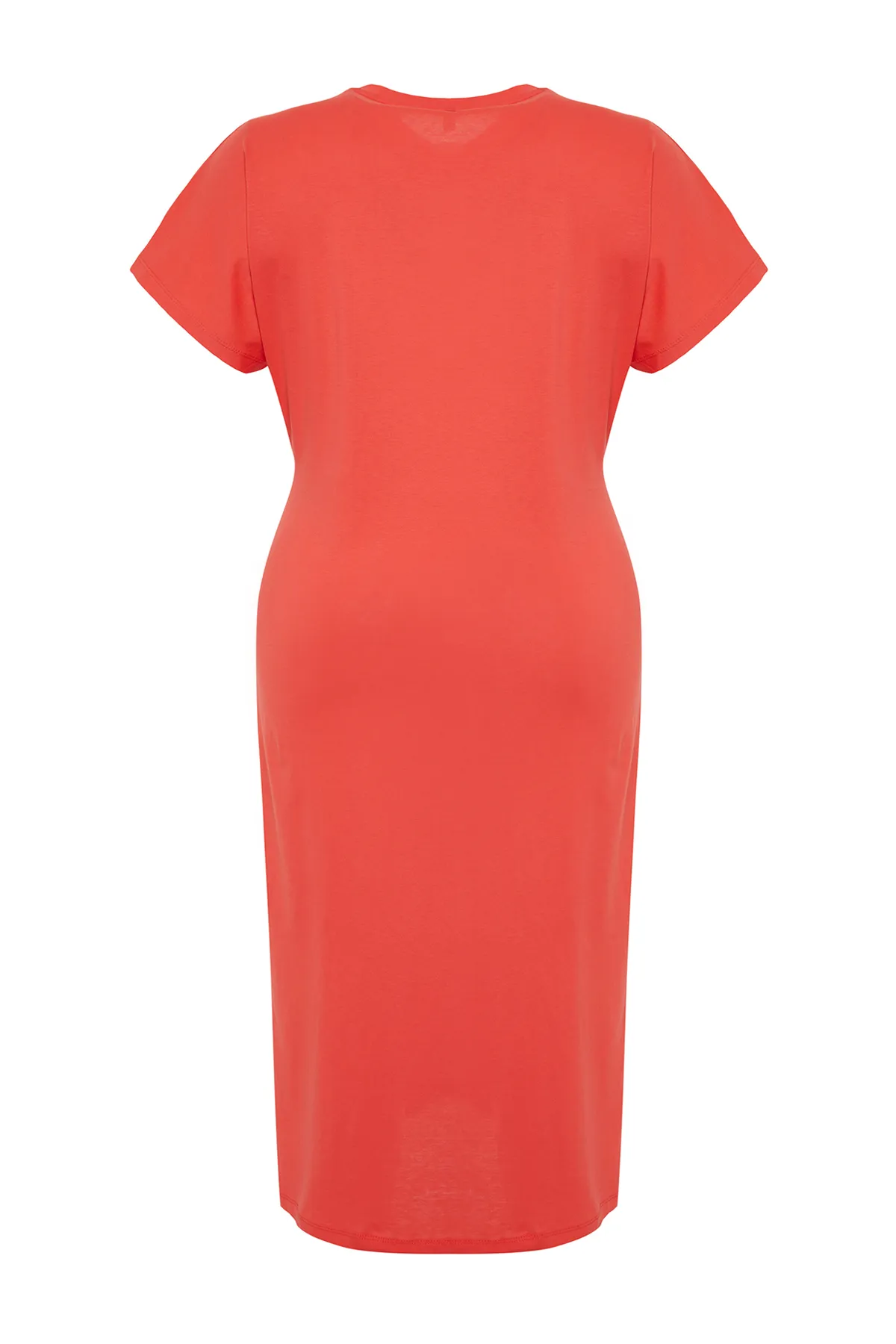 Trendyol Curve  Rotes gerade geschnittenes Strickkleid mit Schlitz und Krawattendetail TBBSS22EL1640