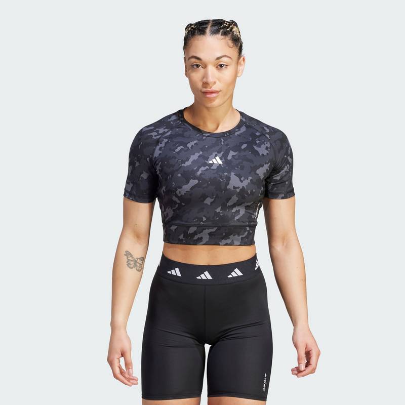adidas Techfit Camo Print Crop Training T-Shirt Croptop Damen