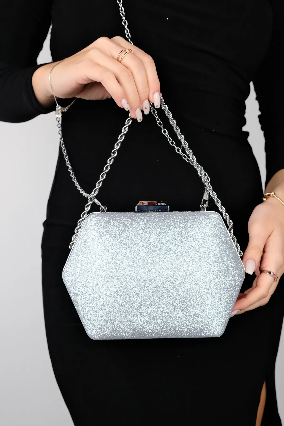 LuviShoes  Silber Sand Glitter Damen Handtasche