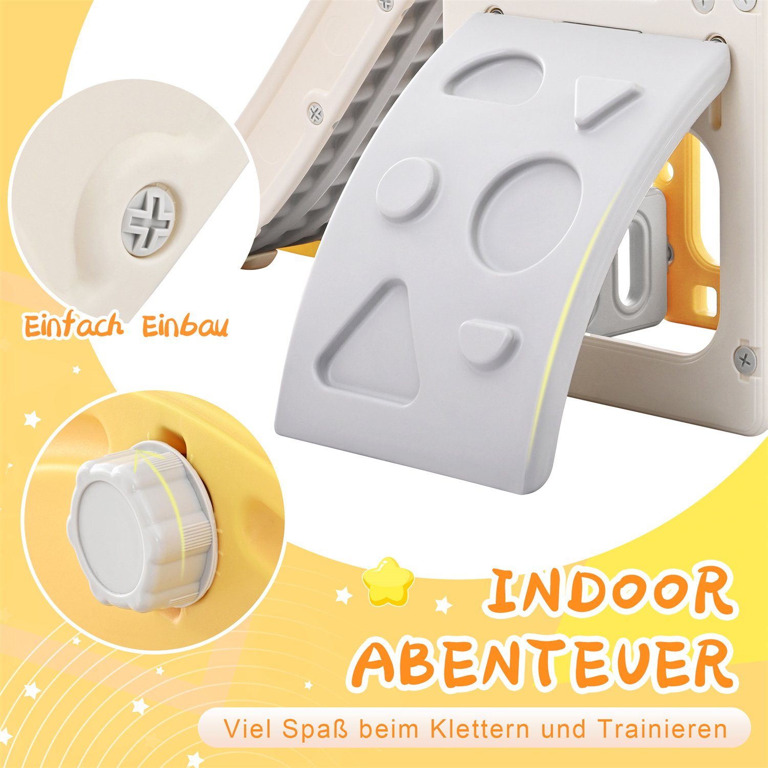 Fangqi Indoor-Rutsche 5 in 1 Kinderrutsche und Kletterspielzeug, Kinderspielzeug,Unisex, (Kinderrutsche, Klettern, Aufbewahrung, Schaukel, Basketballkorb. Hergestellt aus HDPE. Mit Cartoon Bild)