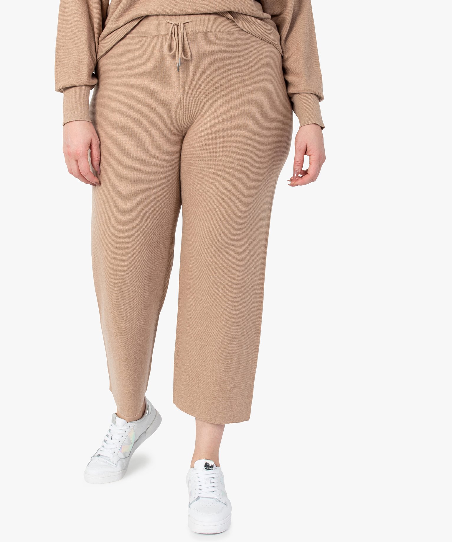 Pantalon femme grande taille en maille souple avec large cei... beige fonce | GEMO