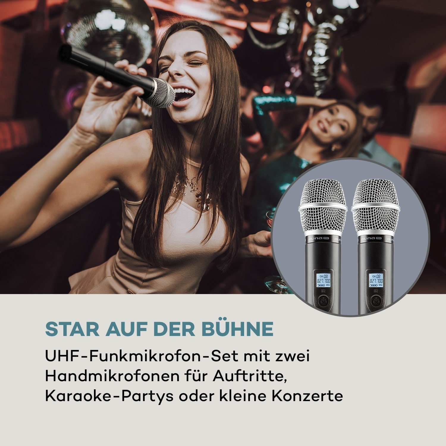 Auna Mikrofon UHF200C-2H 2-Kanal UHF-Funkmikrofon-Set (Set)