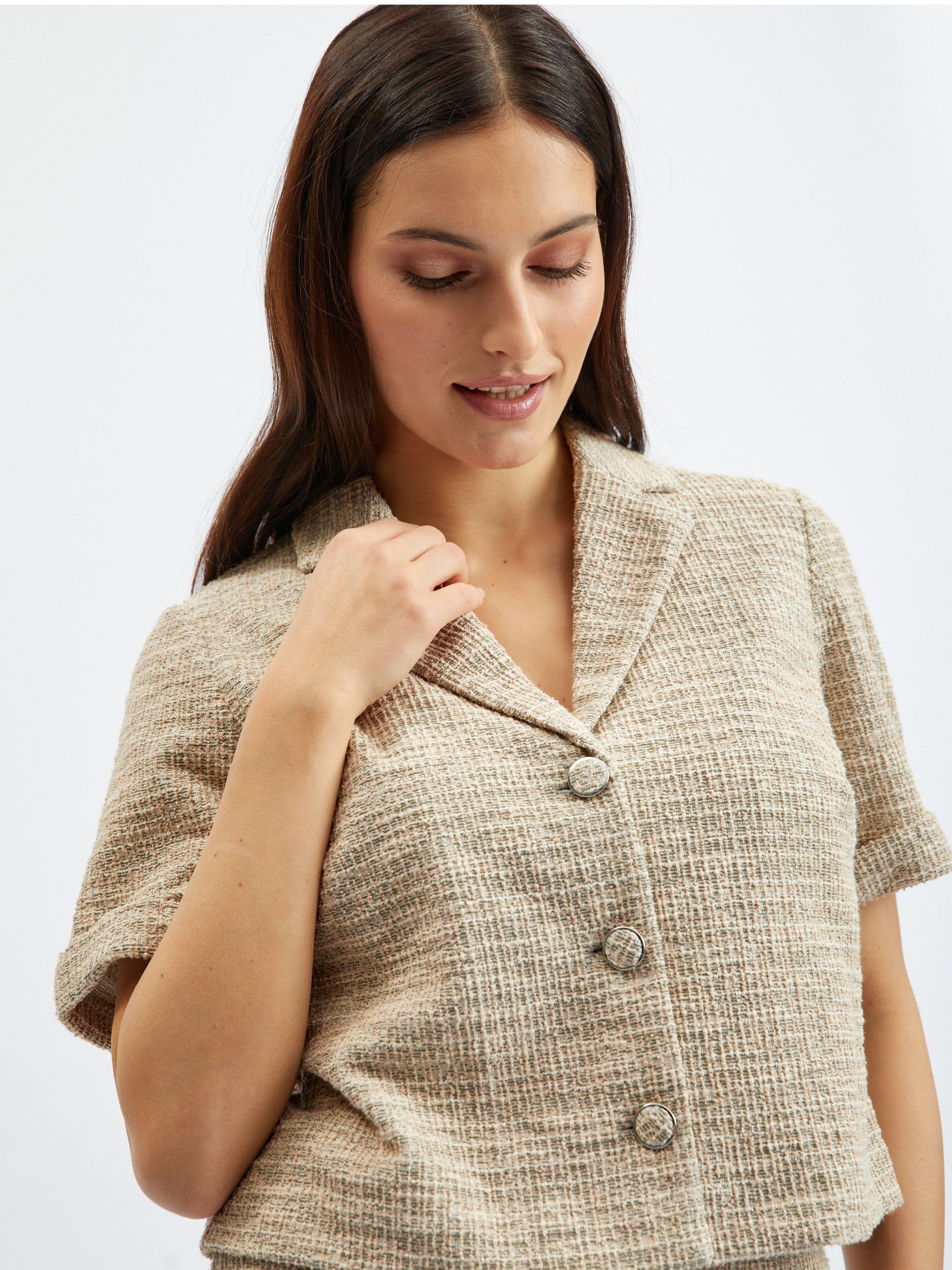 Hellbraun Damen Kurzarm geglüht Bluse ORSAY