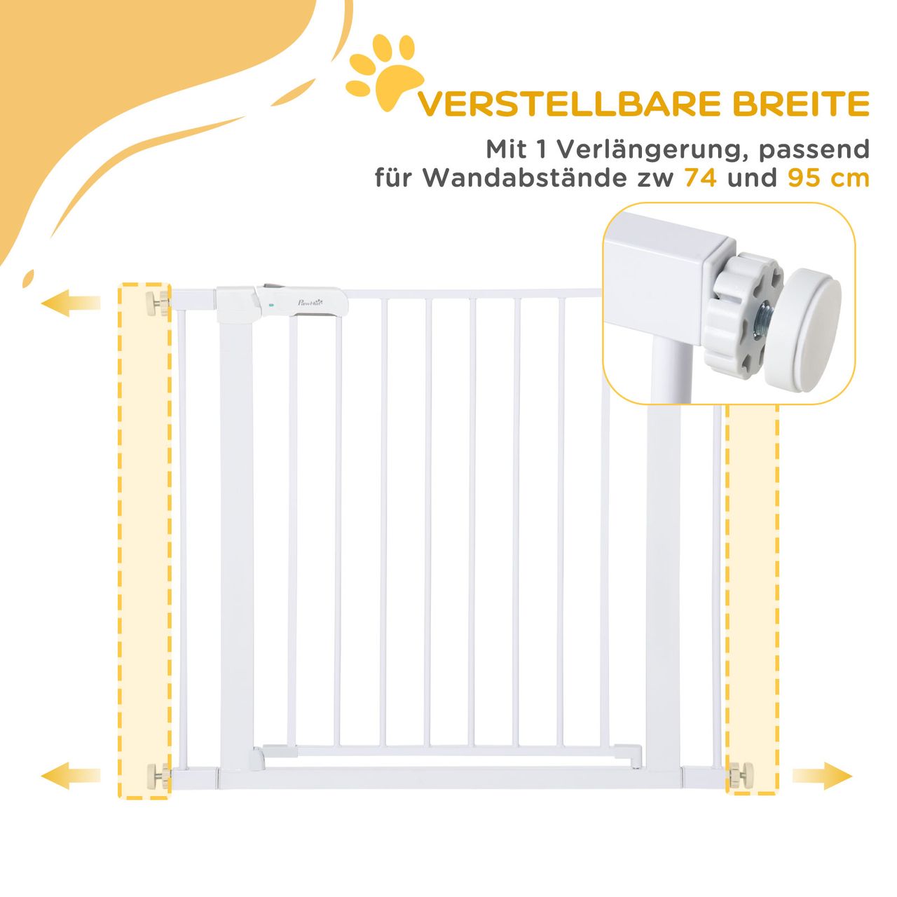 PawHut Türschutzgitter, Treppengitter, 75-96 cm Hundegitter ohne Bohren, Stahl