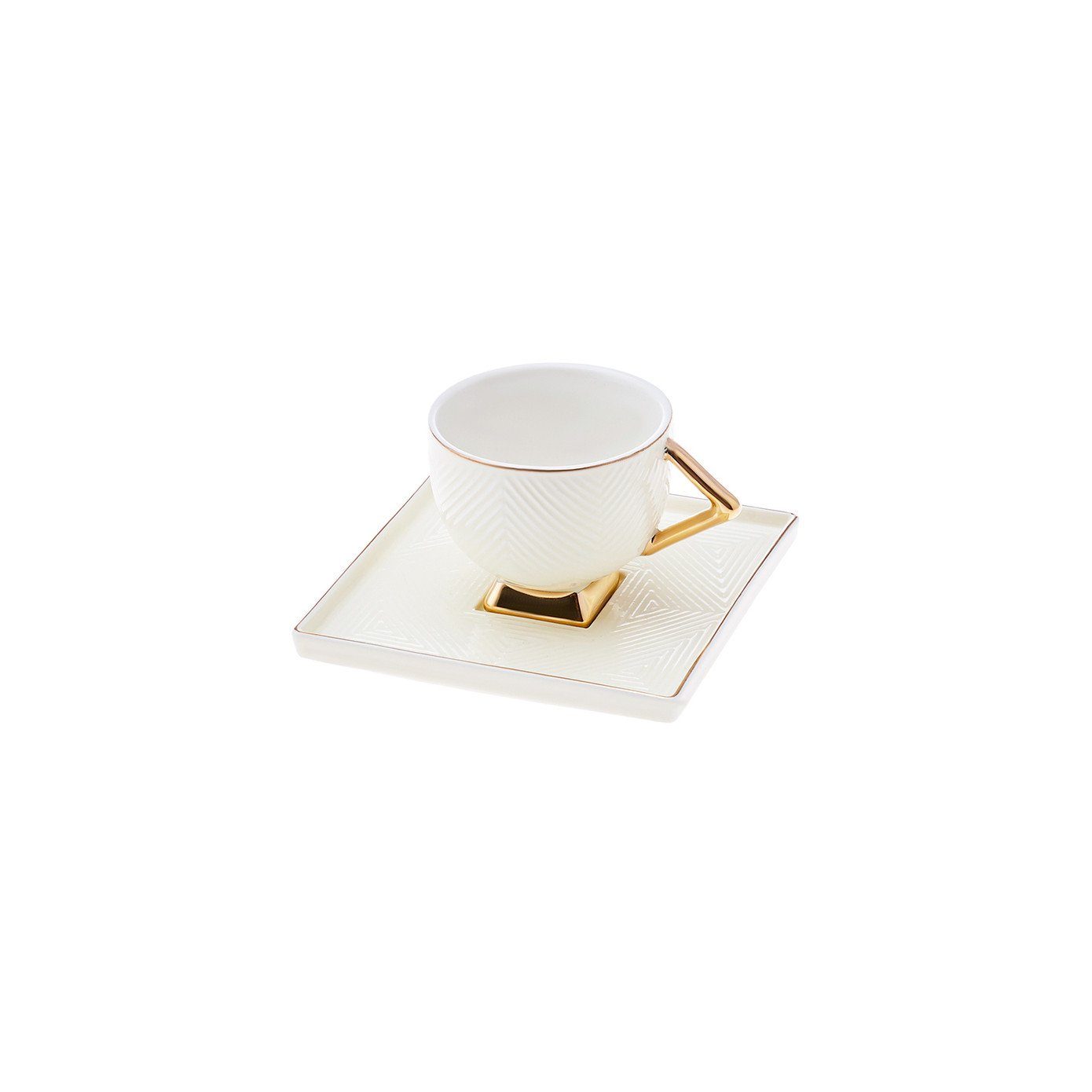 Karaca Kaffeeservice Art Deco Creme-Set mit 2 Kaffeetassen, Mokkatassen, Espressotassen