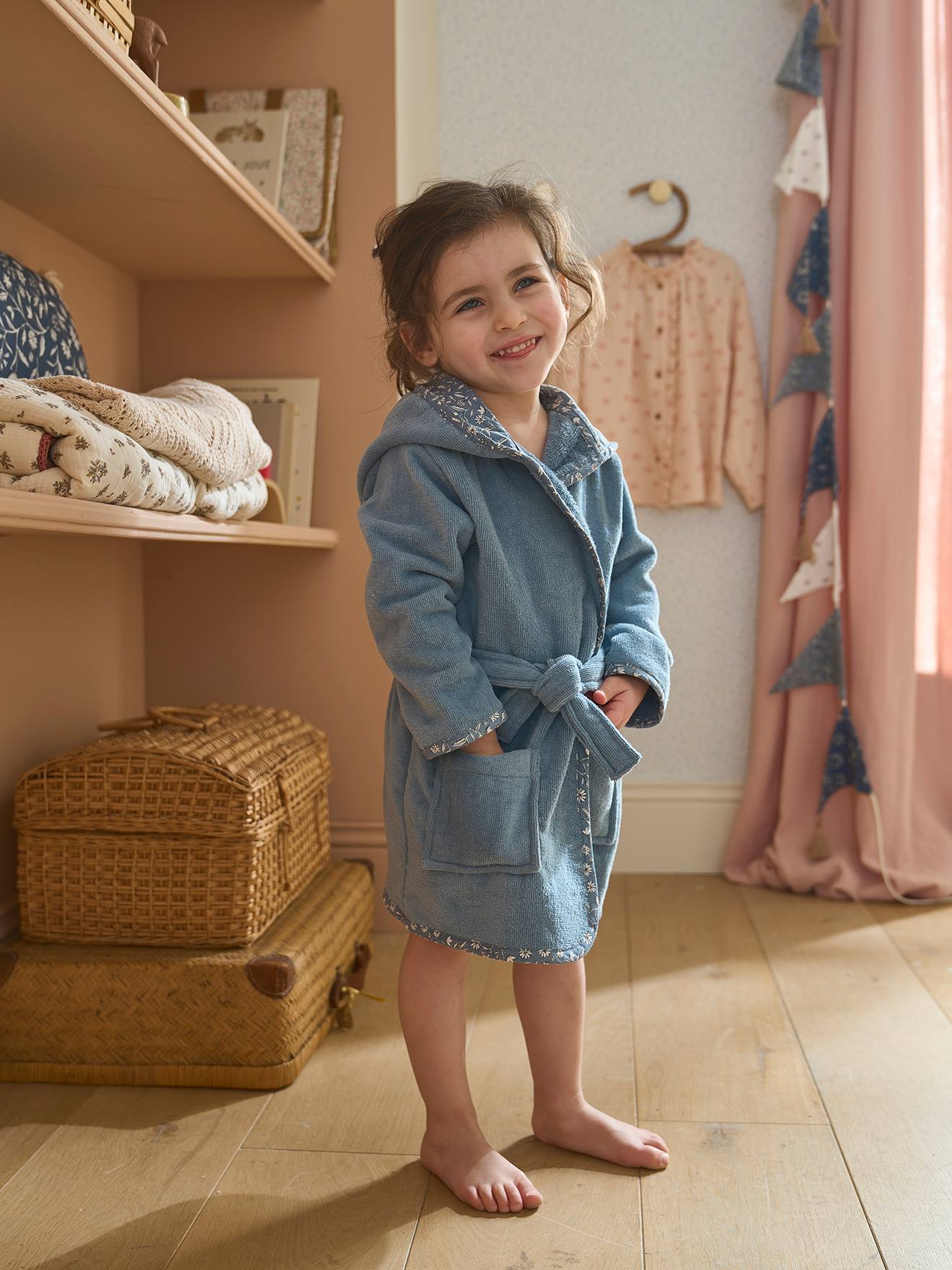 Vertbaudet Baby Bademantel INDIA, personalisierbar Oeko-Tex - blau bedruckt