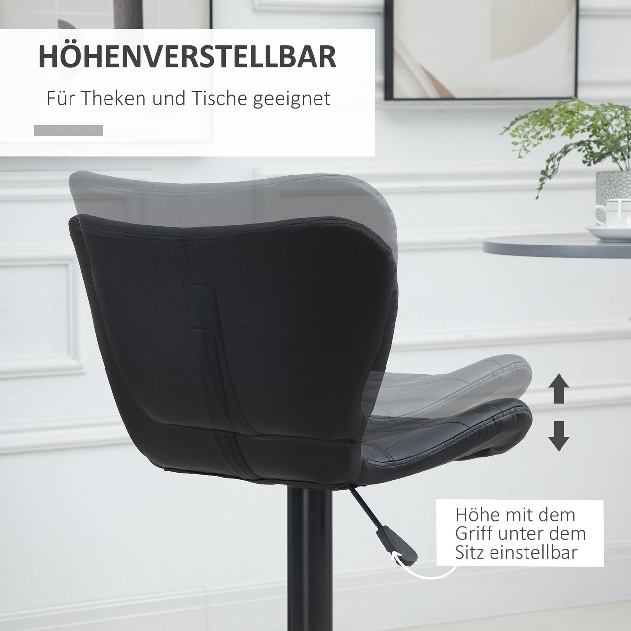 HOMCOM Barhocker 2er-Set Barstuhl Tresenhocker Bistrohocker Küchenhocker Drehstuhl mit Rückenlehne für Küche Esszimmer Kunstleder Schwarz 47 x 56 x 89-109 cm